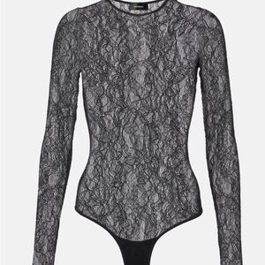 WARDROBE.NYC Black Lace Long Sleeve Bodysuit